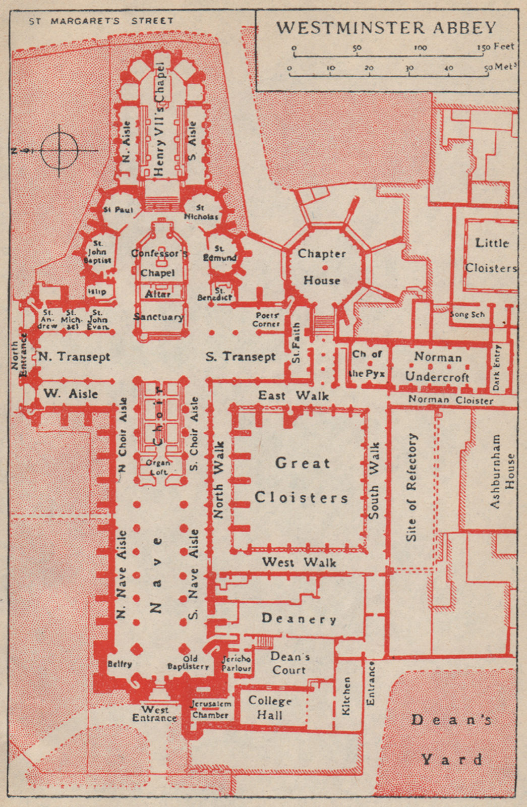 WESTMINSTER ABBEY. Vintage ground plan. London 1951 old vintage map chart